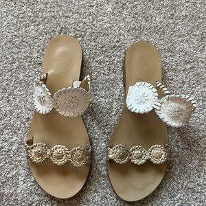 Jack Rogers Gold and White Leather Slides sz 6.5